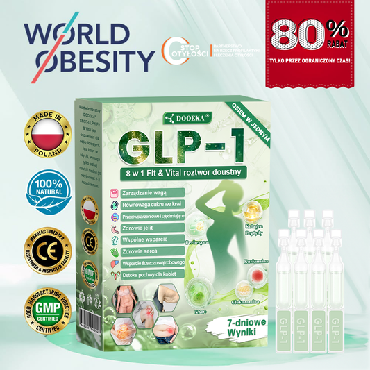 🌿DOOEKA® GLP-1 8 w 1 Fit & Vital roztwór doustny – Raz dziennie, widoczne zmiany w ciągu 7 dni / W przypadku otyłości, zdrowia serca i układu krążenia, cukrzycy, bezdechu sennego, zdrowia jelit, problemów ze stawami i wielu innych